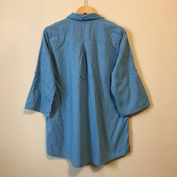 Northern Reflections Blue Linen Blend Sailor Collar Button Down Dress Sh… - Picture 2 of 16